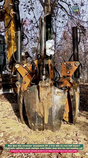 Hydraulic Tree Spade Uses 4 Digging Blades to Lift Trees with Root Balls for Landscaping