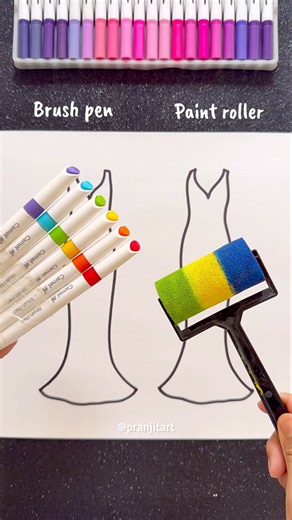 Brush pen VS Paint roller !! #shorts #dressdesign #art #creativeart