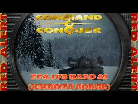 Command And Conquer Red Alert Skirmish FFA 1V3 Hard (Umboto Gorge) RTS Allied Gameplay PC