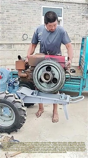 Mounting Engines: Farmer Lifts Heavy Diesel Motor Onto Walking Tractor Alone