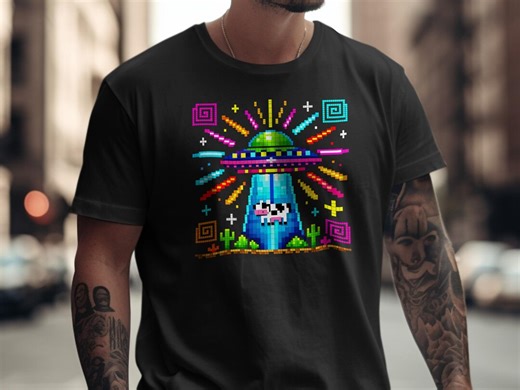 UFO Shirt Quirky Pixel Art UFO Cow Abduction T-shirt Retro Gaming Sci Fi Alien Graphic Comfort Colors Gildan Sweatshirt Fun Gift Idea - Etsy