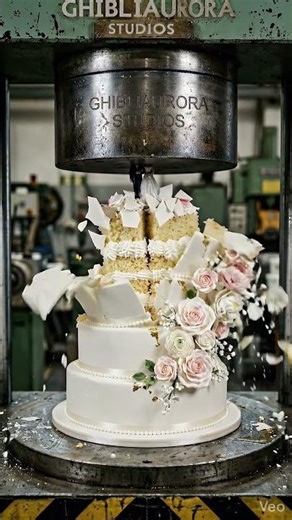 hydraulic press vs five tier wedding cake 🎂 fondant explosion and cream cascade in 4k #asmr #viral