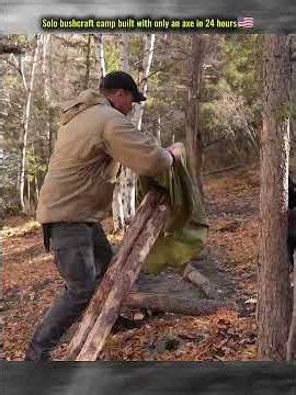 24 Hours Alone: I Built a Full Bushcraft Camp with ONLY an Axe (No Saw!) 🪓 #BushcraftCamp 🇺🇸