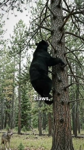 Black Bear Climbs a Tree to Escape Wolves! 😱🐻 #Shorts