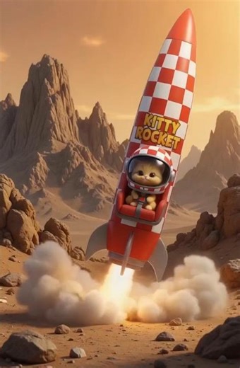 “Cat Rides a Rocket… Explodes Over the City! 🍬🚀” #cat #rocket #candy #funnycat