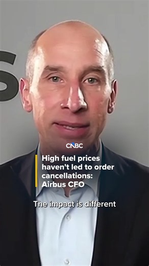 Speaking to CNBC’s Charlotte Reed, Airbus CFO Thomas Toepfer says the company has seen no cancellations or delivery delays from customers despite high fuel prices.