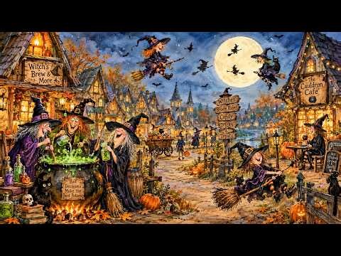 Whimsical Witch Village 🎃🧙‍♀️ | Magical Halloween Night Watercolor TV Art | Cozy Spooky Ambience