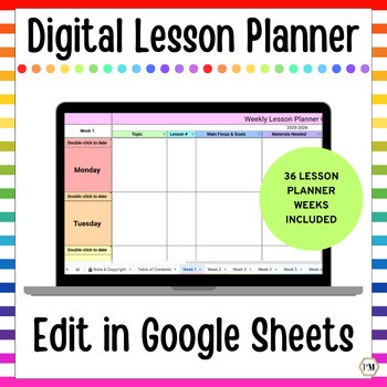Lesson Plan Template Editable, Teacher Planner, Google Sheets Weekly Lesson Plan