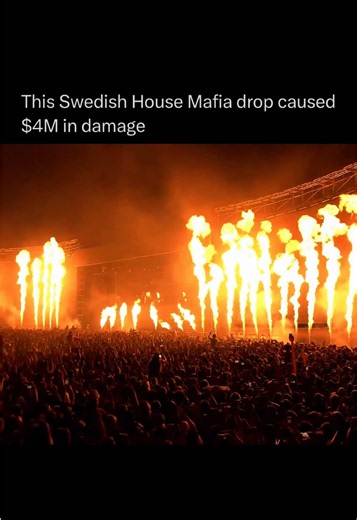Suddenly front row doesn’t look like a good idea During Swedish House Mafia’s 2019 Creamfields headline set, “Antidote” triggered flame towers across the stage, reportedly melting LED screens and causing an estimated $4 million in damage. A small fire near the top of the production rig then forced a roughly 10-minute pause before the trio returned to finish one of the festival’s most infamous headline sets. #edm #edmmusic #electronicdancemusic #festival #swedishhousemafia