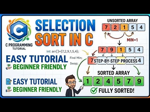 Selection Sort in C | Complete Code Explanation Line by Line | Easy for Beginners