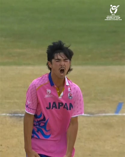A moment of brilliance from skipper Kazuma Kato-Stafford hands Japan their first wicket 👌 Watch the #U19WorldCup LIVE, broadcast details 📺 https://www.icc-cricket.com/tournaments/u19-cricket-worldcup-2026/news/broadcast-details-for-icc-u19-men-s-cricket-world-cup | ICC - International Cricket Council