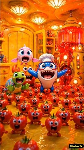 🦈🍅Shark’s Tomato Machine EXPLODES Into Ketchup! 🦈🍅🍟 #shorts #youtubeshorts #babyshark #kidsvideo