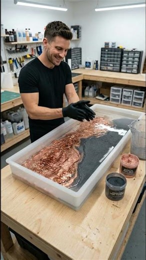 Making a Rose Gold Metallic Epoxy Table ✨ The Finish Looks Unreal #shorts
