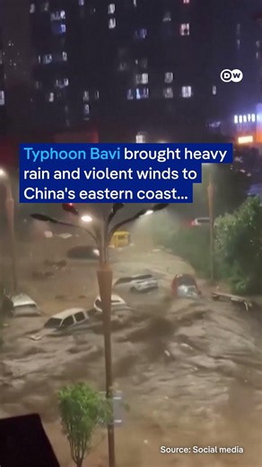 Vehicles swept away as Typhoon Bavi batters China