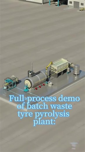 Full-process demo of batch waste tyre pyrolysis plant: Waste tyres are pyrolyzed to generate oil gas, which condenses into pyrolysis oil and flows into the storage tank.