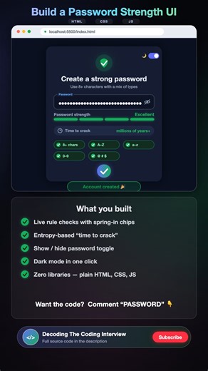 Password Strength Checker UI ✨ HTML CSS JavaScript (Live Build)