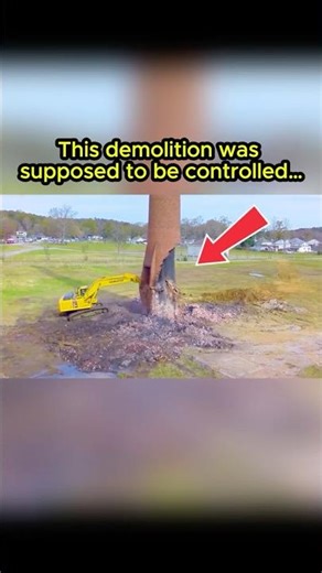 Excavator Demolition Goes WRONG – Chimney Falls Back 💥