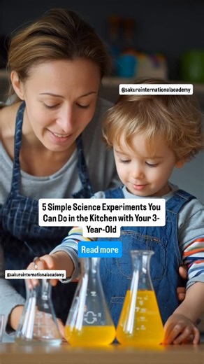 Sakura International Academy on Instagram: "5 Simple Science Experiments You Can Do in the Kitchen with Your 3-Year-Old 1️⃣ Color Mixing with Water Materials: Water, food coloring, clear cups How: Put red, blue, and yellow water in separate cups. Let your child mix them and discover new colors. Science: Teaches color recognition, observation, and cause-and-effect. 2️⃣ Baking Soda & Vinegar Volcano Materials: Baking soda, vinegar, small bowl How: Add baking soda to a bowl, pour vinegar over it, a