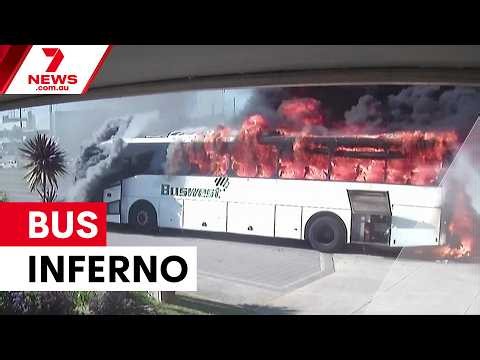 School bus erupts in flames before student pick-up | 7NEWS