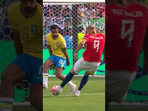 Haaland buries it into the net against Brazil. 🇳🇴 #FIFAWorldCupOnYT