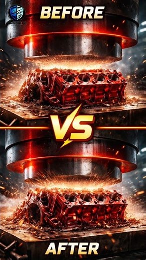 Engine Block vs Hydraulic Press: Can 500 Tons CRUSH This Massive V8? 💥 #HydraulicPress #EngineCrush