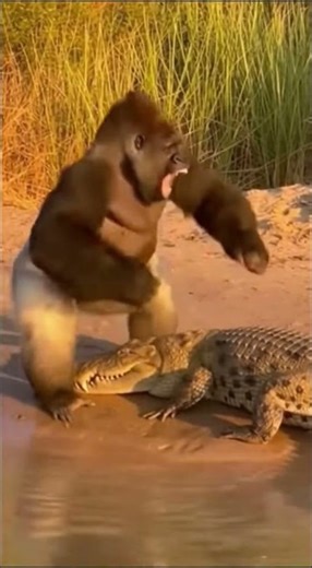 How Silverback's Strength SAVES Baby from Croc 💯 #shorts #wildlife #wildliferescue #silverback