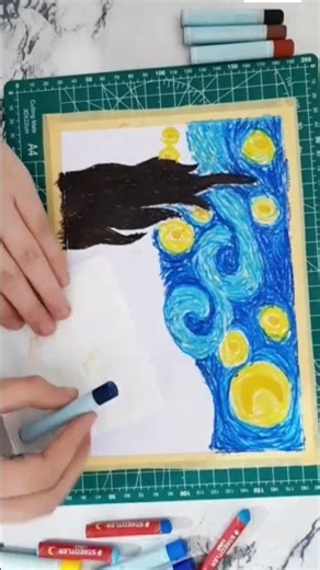 Drawing Van Gogh’s Starry Night 🌌 Oil Pastel Art #art #artist #artwork #drawing #handmade
