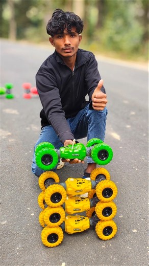 Remote Control Three Yellow Moka Cars And One Green Moka Car Crash! 😱 #shorts