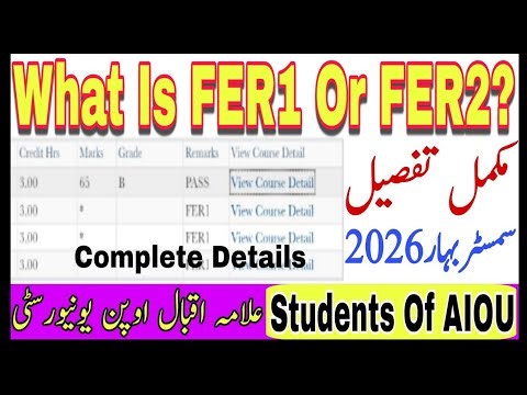 AIOU FER1 Or FER2 Reapper 2026 || AIOU FER1 Course Admission || AIOU Admission 2026 || AIOU Update