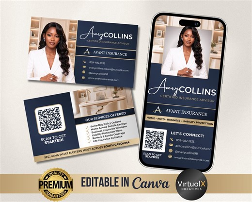 Insurance Business Card Template Canva | Realtor & Agent QR Code Card | Editable Digital Marketing Cards | Modern Corporate Branding Kit - Etsy