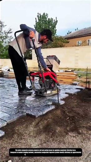 Plate Compactor Soil and Paver Base Preparation Process on Outdoor Site