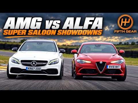 AMG C63 S vs Giulia Quadrifoglio, XJR vs S63 & More | Super Saloons | Fifth Gear
