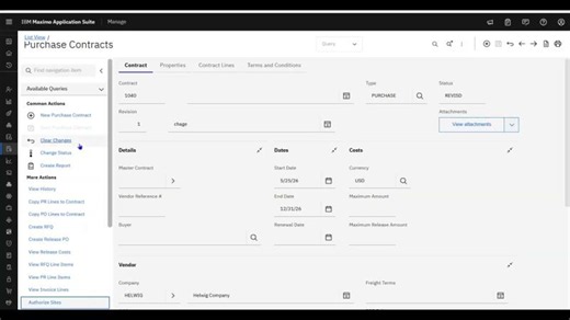 Maximo Contract Purchasing Module Demo | TechnoVITY Inc.