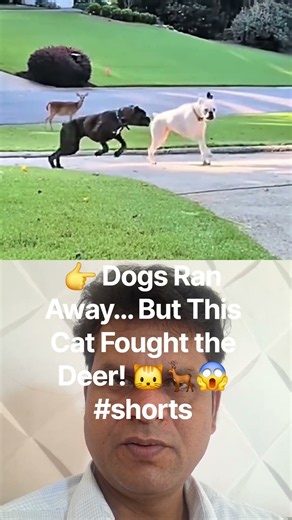 👉 Dogs Ran Away… But This Cat Fought the Deer! 🐱🦌😱#shorts #youtubeshorts #coolvideo #cat #animals