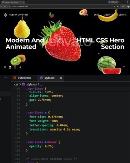 Animated HTML CSS Hero Section 😱 #youtubeshorts #viralshorts