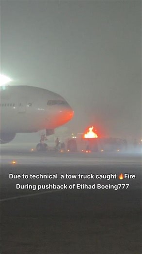 Shocking Fire 🔥 incident during pushback of Etihad Boeing777 #fireincident #igiairport #aviation