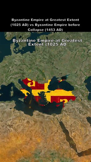 Byzantine Empire at Greatest Extent 1025 AD vs Byzantine Empire before Collapse 1453 AD 1