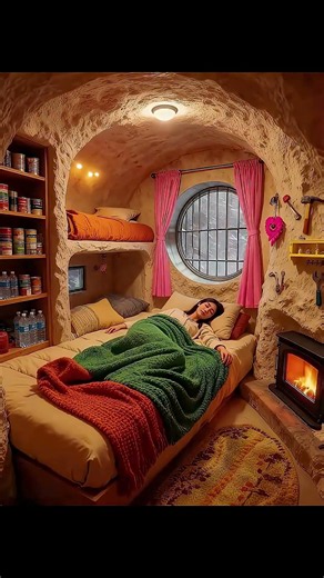 Cozy Log Cabin Living With Fireplace Sounds and Snowfall Outside prefect for Relax and Deep Sleeping