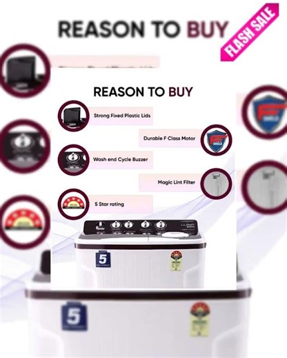 Lloyd 7.5 kg 5 Star Semi Automatic Top Load Washing Machine |1300 RPM | Soak Function | 3 Wash Pr...
