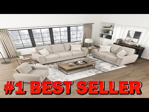 Lexicon Chenille Fabric Upholstery Living Room Furniture Sets with Pillows Track Arms - B0F24W2717