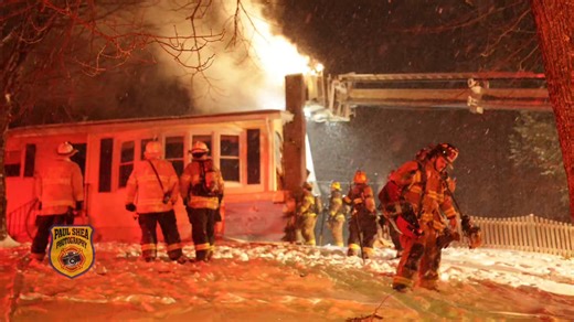 Shortly after midnight Paxton firefighters and their mutual aid partners responded to a report of a structure fire. The Paxton Ambulance was in the city on a transport from a previous medical emergency when the call came in. The two firefighters on the first due engine did a great job holding the fire at bay until more help could arrive. This all at the height of a snow storm. Everyone made it out safely and there were no injuries reported. Paxton Fire Dept. Holden Fire Department Town of Leices