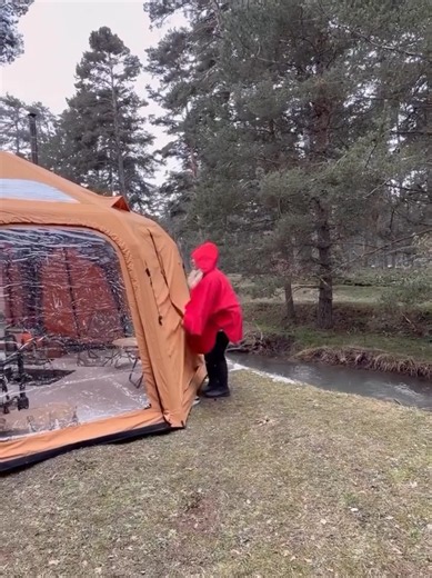 ⛈️ My Solo Survival in Heavy Rain & Fog Wind fog freezing rain, but my hot tent survived! Would you stay here? #NineBushcraft #StormCamping #RainCamping #HotTent #SurvivalCamping
