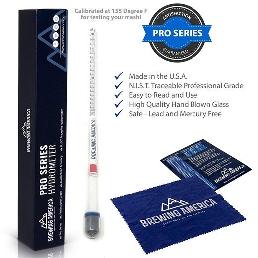 American-Made Beer Mashing Hydrometer Calibrated at 155F - Specific Gravity Brewing Triple Scale