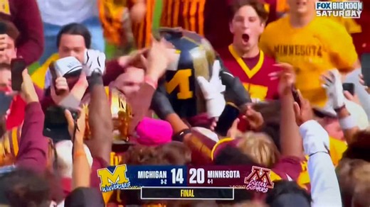 Minnesota wins the Little Brown Jug for the first time under PJ Fleck. It’s just Minnesota’s fifth win over Michigan since 1968, and the Golden Gophers’ first win at home since 1977. Nothing beats a college football rivalry. https://t.co/yQXLWohevt