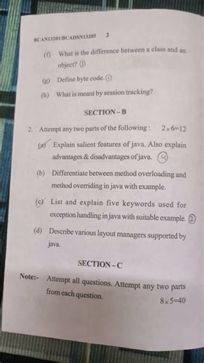 object oriented programming using java third semester BCA DS-AI BBD University