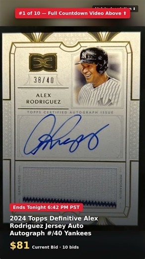 #1 - Ending Today - Link Below: 2024 Topps Definitive Alex Rodriguez Jersey Auto Autograph #/40…