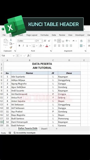 Cara Kunci Tabel Header di Microsoft Excel