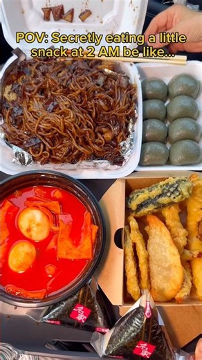 Secretly eating a little snack at 2 AM be like… #food #eating #noodles #egg #seafood