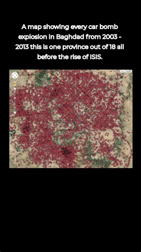 A map showing every car bomb explosion in Baghdad from 2003 - 2013