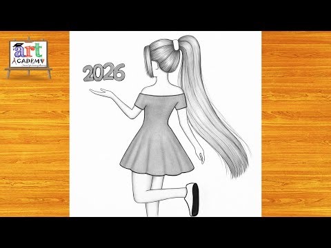 Happy New Year 2026 Drawing tutorial - Pencil Sketch / 2026 New Year Scenery drawing / Drawing 2026